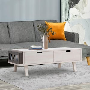 47.25 in. White and Gray Modern Rectangle Wooden Coffee Table with 2-Drawers and 1-Side Compartment