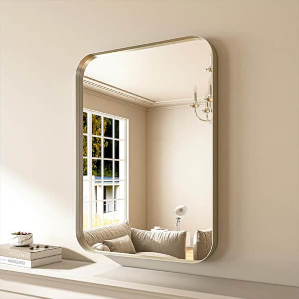 ORGANNICE 22 in. W x 30 in. H Modern Silver Aluminum Framed Rounded Wall Mount Mirror