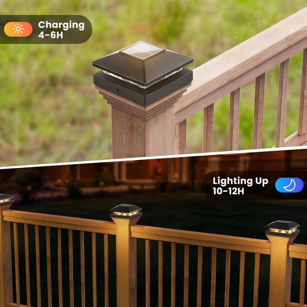 8-Pack Black Solar LED Post Cap Lights for 4x4 Posts