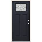 36 in. x 80 in. Left-Hand/Inswing 1/4 Lite Craftsman Brevard Decorative Glass Black Steel Prehung Front Door