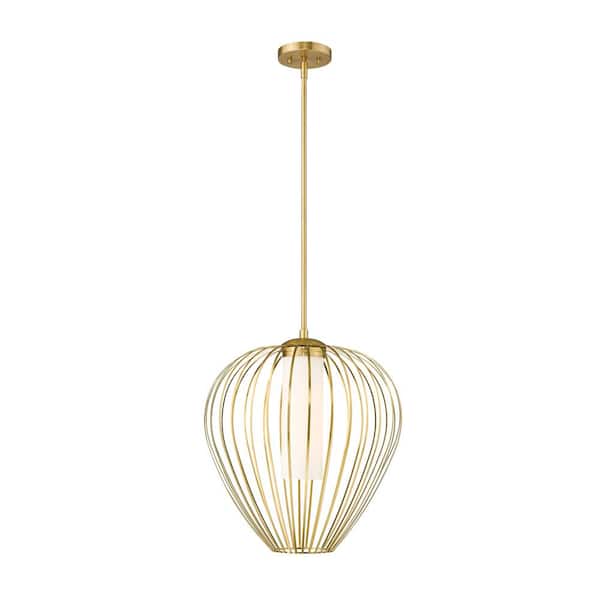 Unbranded Savanti 18 in. 1-Light Modern Gold Shaded Pendant Light with White Opal Glass Shade, No Bulbs Included