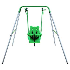 Toddler Baby Swing Set, Indoor Outdoor Folding Metal Swing with Safety Harness and Handrails