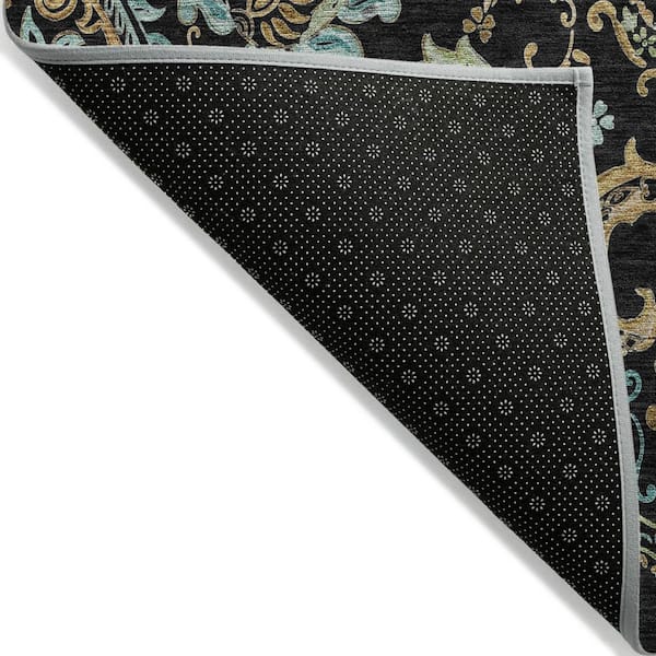 Black, Gold 2 ft. x 8 ft. Woven Paisley Polyester Runner Indoor / Outdoor Area Rug