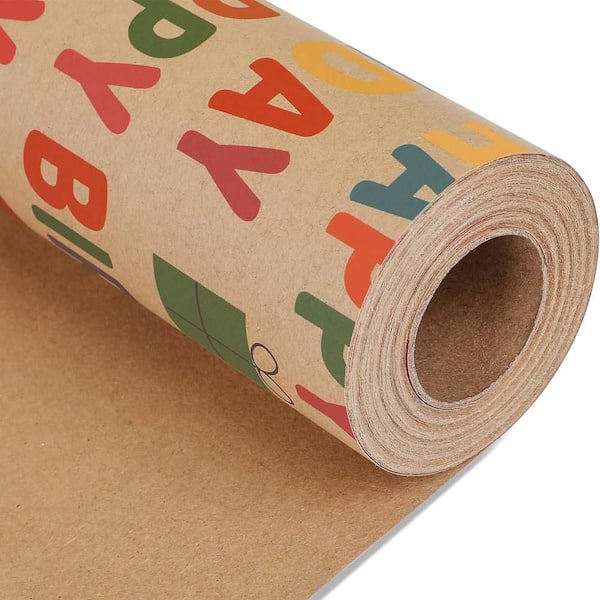 N/A Colorful Birthday Wrapping Paper Roll 17 in. x 32.8 ft. Kraft Paper with Happy Birthday Pattern for Boys and Girls