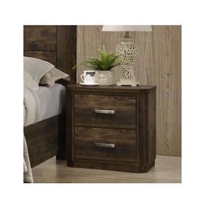 24 in.Lx16in.Wx 24 in. H Storage 2Drawer Rustic Walnut Nightstand with Dovetail English Front and Back and 2Metal Handle