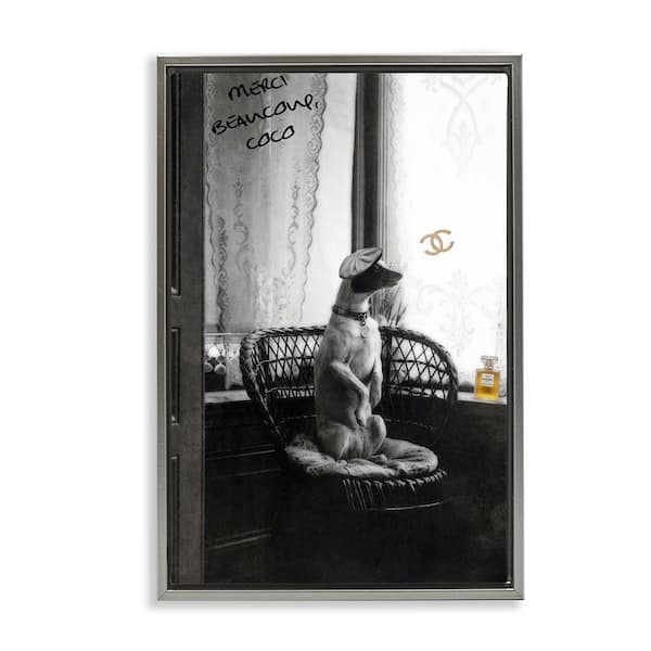 Stupell Industries Chic Dog with French Words by Graffi tee Studios Gray Floater Frame Animal Graphic Art Print 31 in. x 21 in.