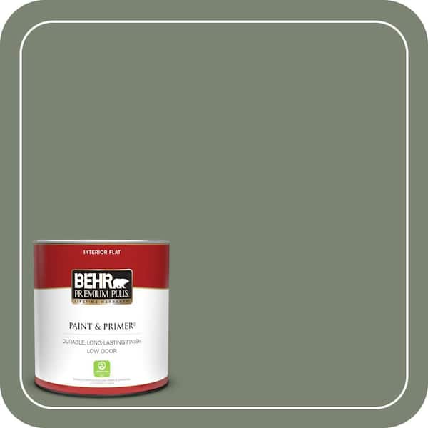 BEHR PREMIUM PLUS 1 qt. #ICC-77 Sage Green Flat Low Odor Interior Paint & Primer