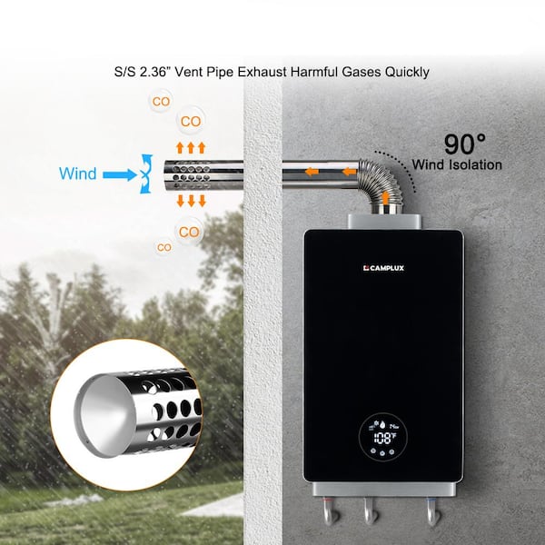Smart 3.18 GPM 82,000 BTU Propane Tankless Water Heater with Vent Pipe, Indoor Black