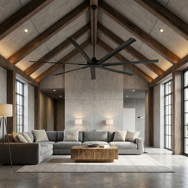 84 in. Indoor/Outdoor Industrial Matte Black 7-Blade Downrod Mount Ceiling Fan with Remote Control