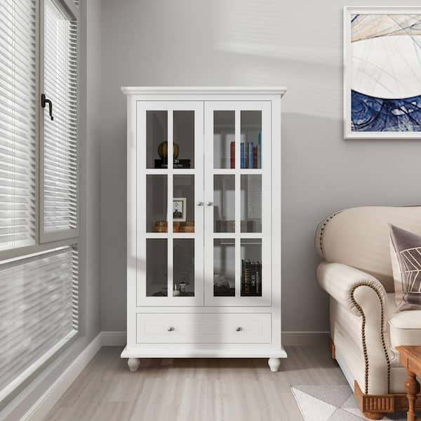 FUFU&GAGA White Wood Storage Cabinet With 3-Acrylic Door and 3-Drawer With  Large Storage Spaces For Living Room, Study, Kitchen KF260033-02-KPL - The  Home Depot