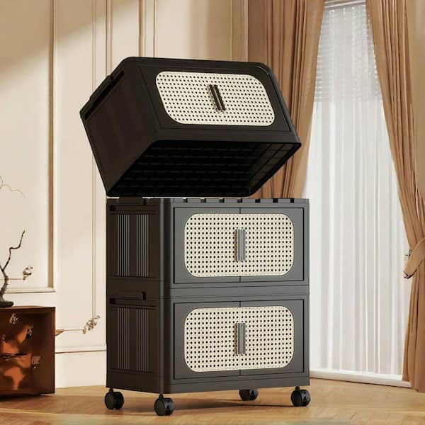 40 in. H x 20 in. W Black Plastic Folding Storage Cabinet with