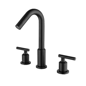 8 in. Widespread Double Handle Bathroom Faucet 3 Holes Stainless Steel Modern Sink Basin Faucets in Matte Black