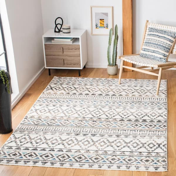 Sedona 9 ft. x 12 ft. Ivory/Gray Striped Geometric Area Rug