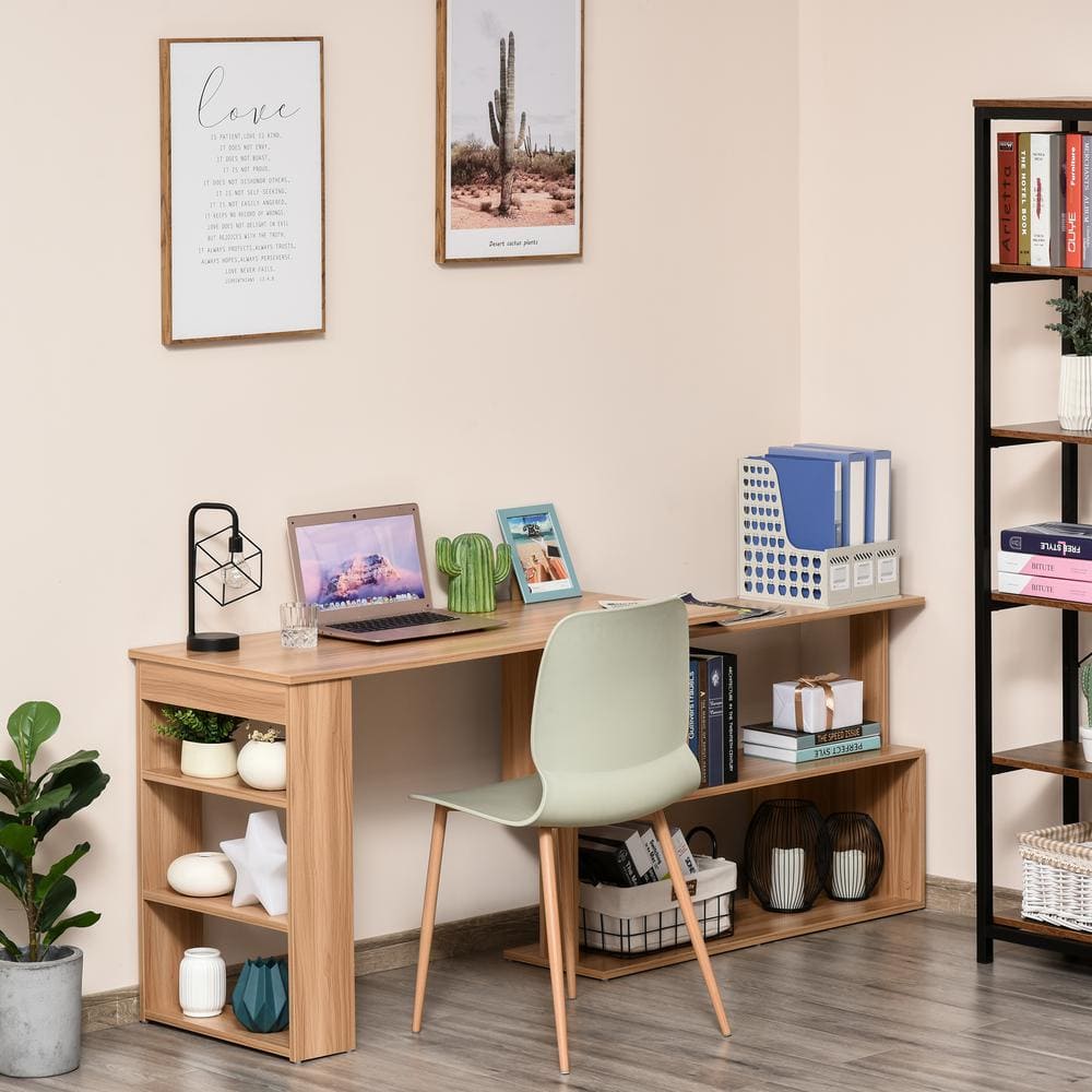 Modern Maple L-Shaped Rotating Corner Desk with Shelves