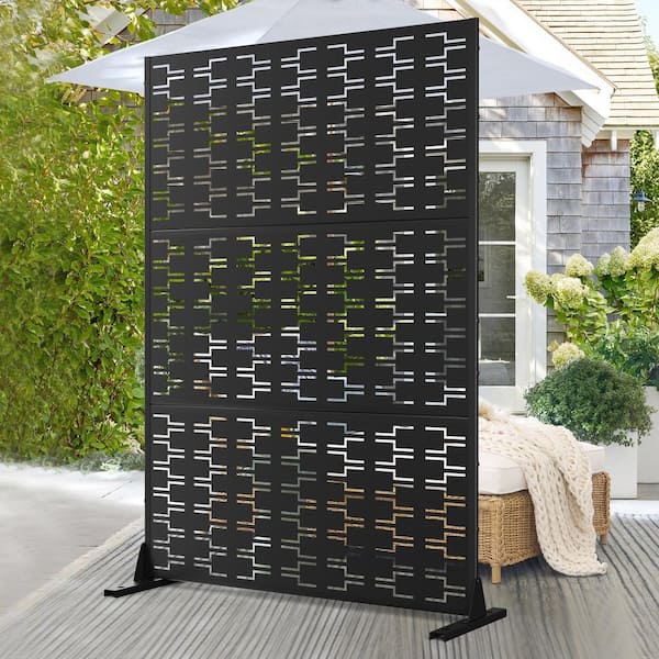 72 in. x 47 in. Outdoor Metal Privacy Screen Garden Fence in Bricks Pattern in Black