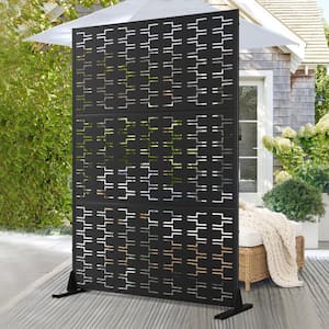 72 in. x 47 in. Outdoor Metal Privacy Screen Garden Fence in Bricks Pattern in Black