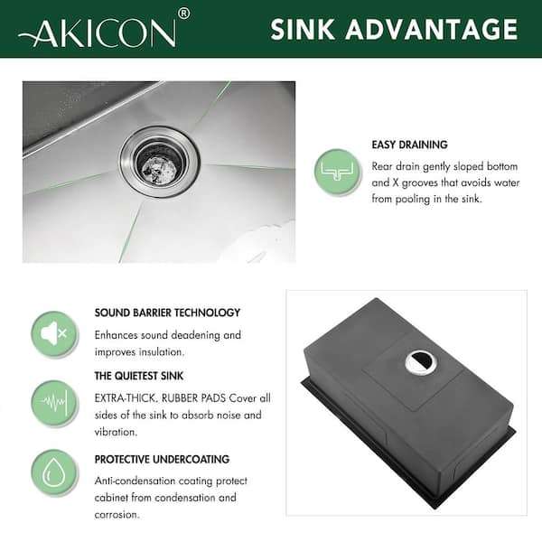 Akicon AK-WS321909R10 304 Stainless Steel 32 in. Single Bowl Undermount Workstation Kitchen Sink with Grid Board Colander Drying Rack