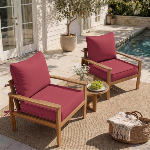 24 x 24 x6.5in. Outdoor Waterproof Deep Seat Cushion w/ Removable Cover for Sofa, Chair, Sectionals (2-Pack) Fuchsia Red