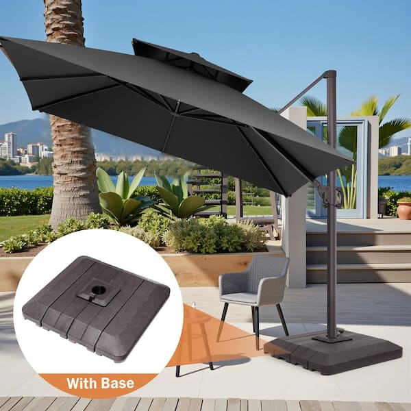 Pellebant 10 ft. Square Aluminum Outdoor 360°Rotation Offset Tiltable Cantilever Patio Umbrella in Black and 240lbs. Fillable Base