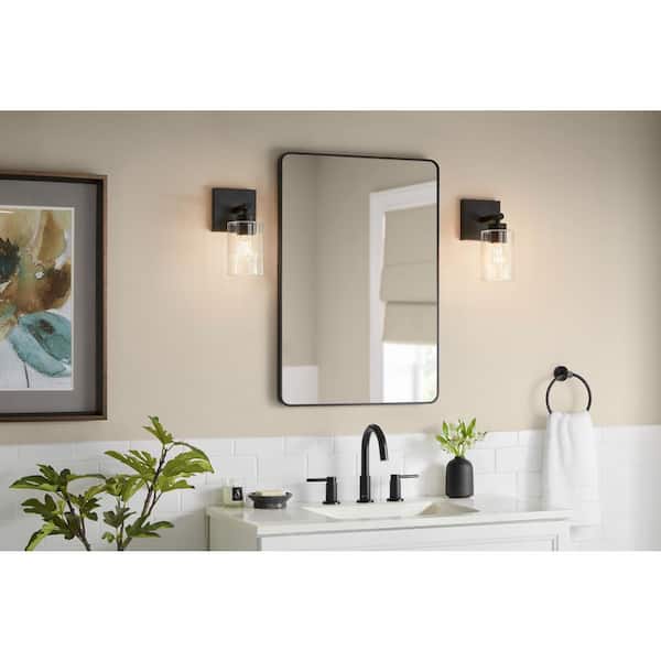 Breward 5 in. 1-Light Matte Black Wall Sconce with Clear Ribbed Glass Shade
