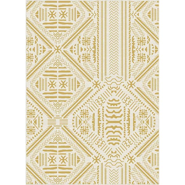 Well Woven Medusa Linden Yellow 7 ft. 10 in. x 9 ft. 10 in. Indoor/Outdoor Area Rug