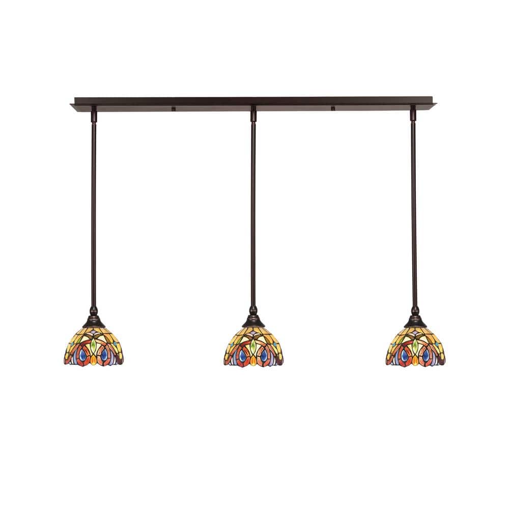 Livingston 100-Watt 3-Light Dark Granite Shaded Pendant Light with 7 in. Ly