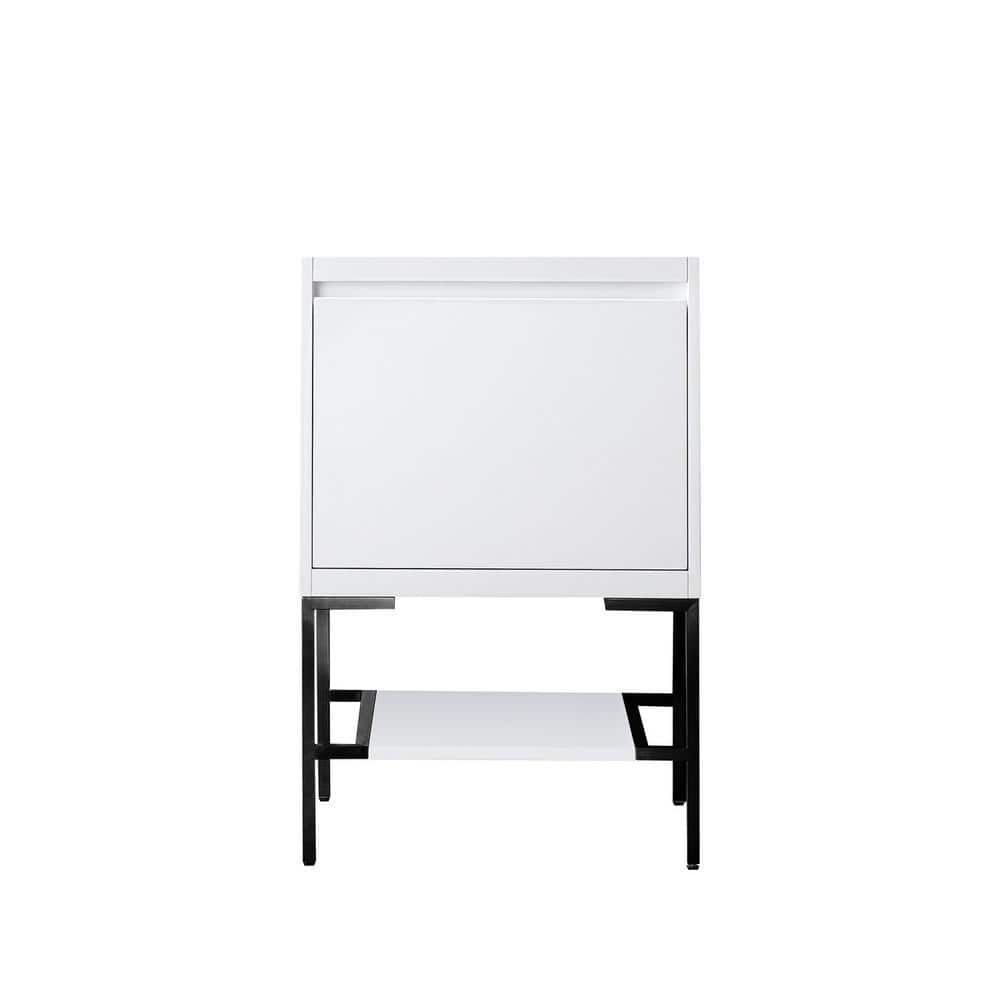 Glossy White and Matte Black 24" Wall Mount Single Vanity Cabinet