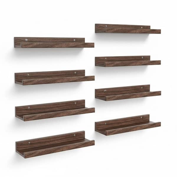 24 in. W x 4.8 in. D Floating Shelves Walnut Picture Shelf with Lip, Decorative Wall Shelf (Set of 8)