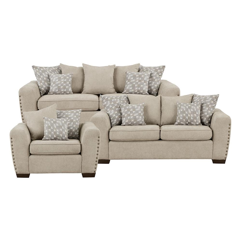 Fleming 82 in. W. Straight Arm Chenille Rectangle 3-Piece Living Room Sofa 
