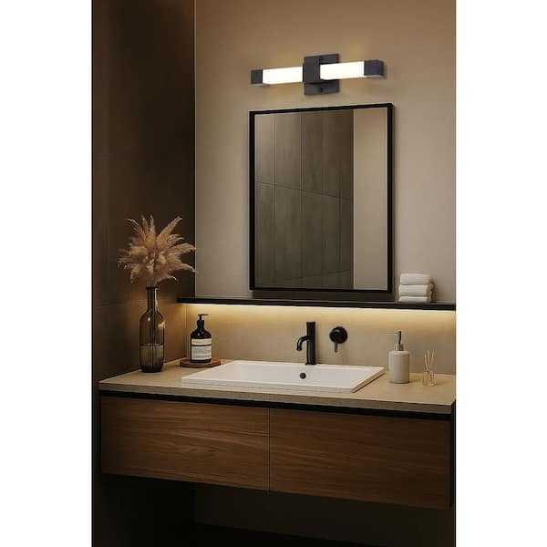 Brightwyn 16 in. 1-Light Matte Black Integrated LED Vanity Light Bar with White Acrylic Lens