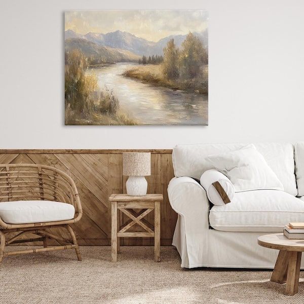 Flowing River and Distant Mountains by Petal Prints Design Unframed Nature Graphic Art Print 36 in. x 48 in.