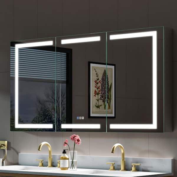 60 in. W x 30 in. H Rectangular Aluminum LED Recessed or Surface Mount Medicine Cabinet with Mirror, Adjustable Shelves