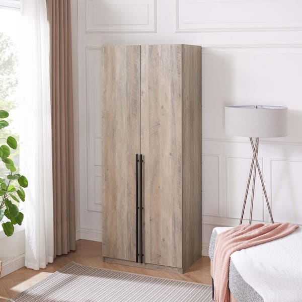 Manhattan Comfort Lee Rustic Grey 31.5 in. Freestanding Wardrobe with 1 Hanging Rod, 1 Shelf and 2 Drawers