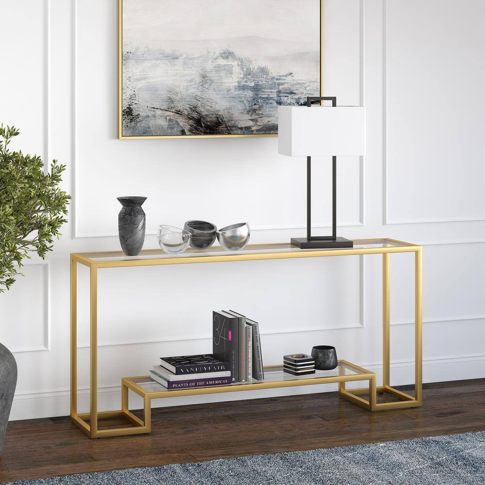 Athena Gold Handcrafted Metallic Console Table with Glass Top