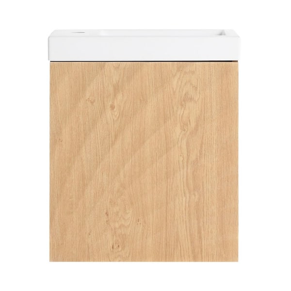 19 in. Wall-Mounted Natural Wood Bath Vanity with White Cultured Marble Top Unassembled