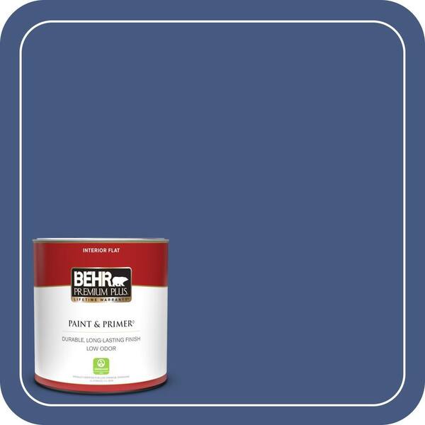 BEHR PREMIUM PLUS 1 qt. #M540-7 Optimum Blue Flat Low Odor Interior Paint & Primer