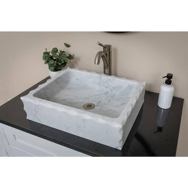 Antique Rectangular Vessel Sink in Honed Carrara Marble