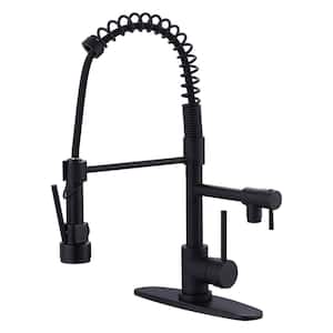 Single Handle Spring Pull Out Sprayer Kitchen Faucet Deckplate Included in Matte Black