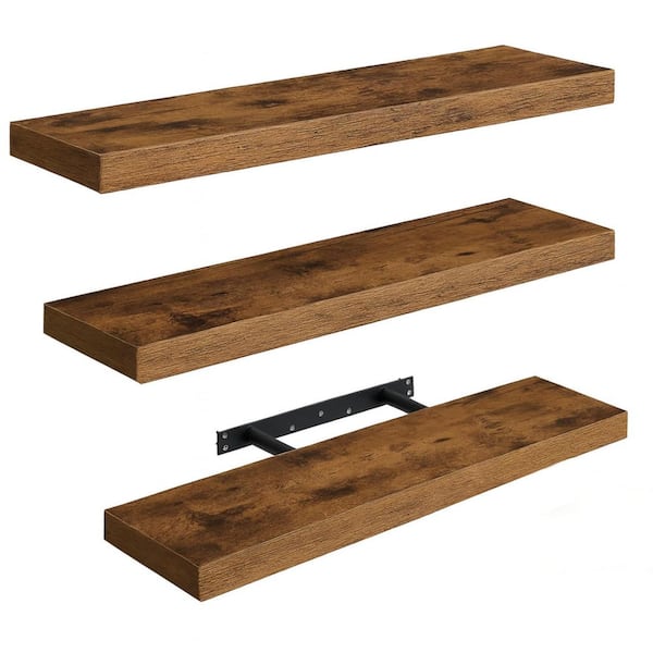 24 in. W x 7.9 in. D Rustic Brown Floating Shelves, Decorative Wall Shelf, 3 Pack