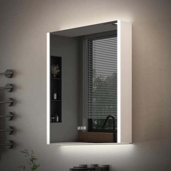 ANGELES HOME 24 in. W x 30 in. H Rectangular Surface Mounted LED Medicine Cabinet with Mirror, Dimmable, Top Bottom light, Left Hinge