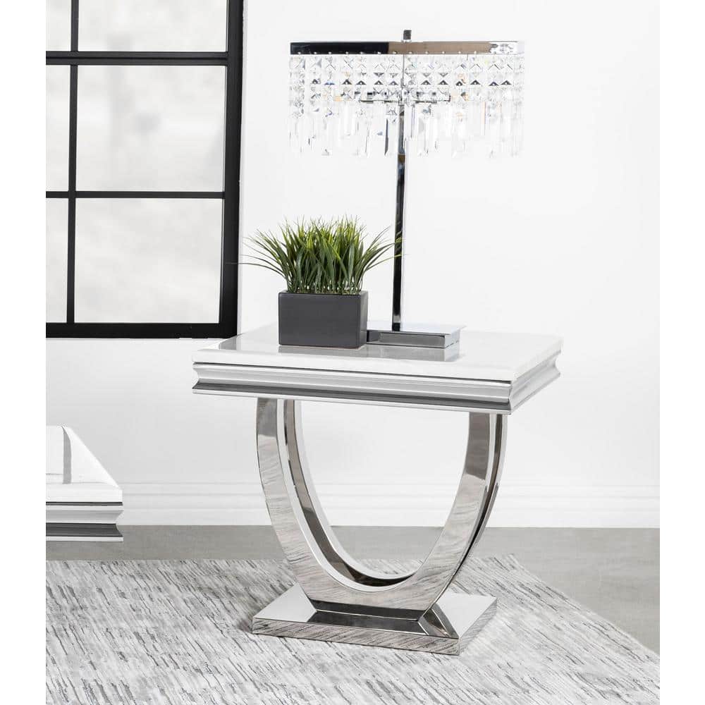 White and Chrome Rectangular Modern End Table