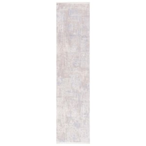 Marmara Gray/Beige/Blue 2 ft. x 8 ft. Solid Distressed Runner Rug
