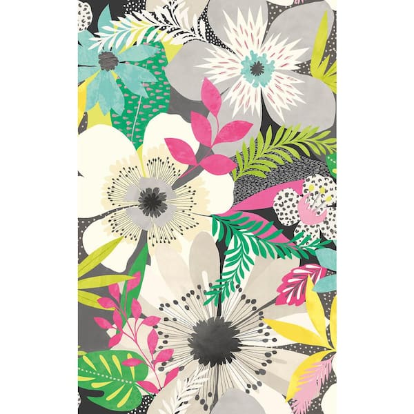 OhPopsi Grey Janis Charcoal Floral Riot Wallpaper Sample
