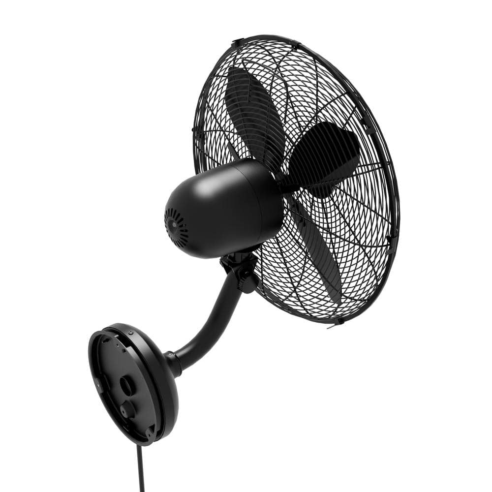 Matte Black 16-Inch Oscillating Wall Mounted Fan with Adjustable Head