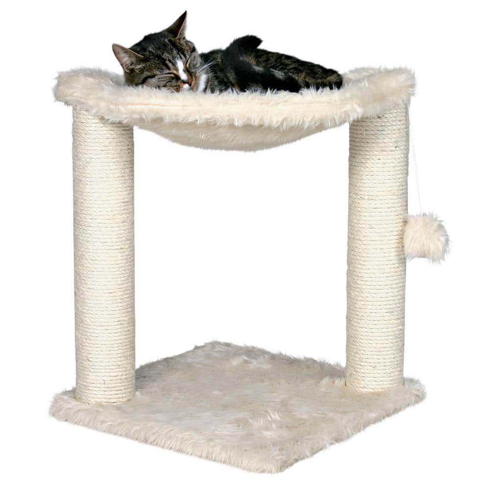 Cream Sisal Cat Tree with Plush Hammock and Toy