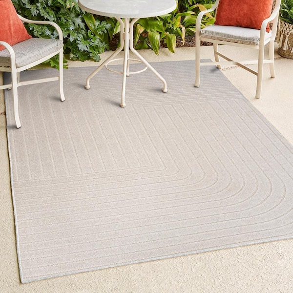 Odense High-Low Minimalist Angle Geometric Ivory/Cream 8 ft. x 10 ft. Indoor/Outdoor Area Rug