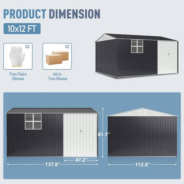 NETAJE 12 ft. W x 10 ft. D Metal Outdoor Storage Shed Featuring