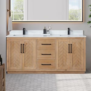 Anais 72 in. W x 22 in. D x 33 in. H Double Sink Freestanding Bath Vanity in Brown with White Engineered Stone Top