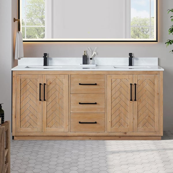 Altair Anais 72 in. W x 22 in. D x 33 in. H Double Sink Freestanding Bath Vanity in Brown with White Engineered Stone Top