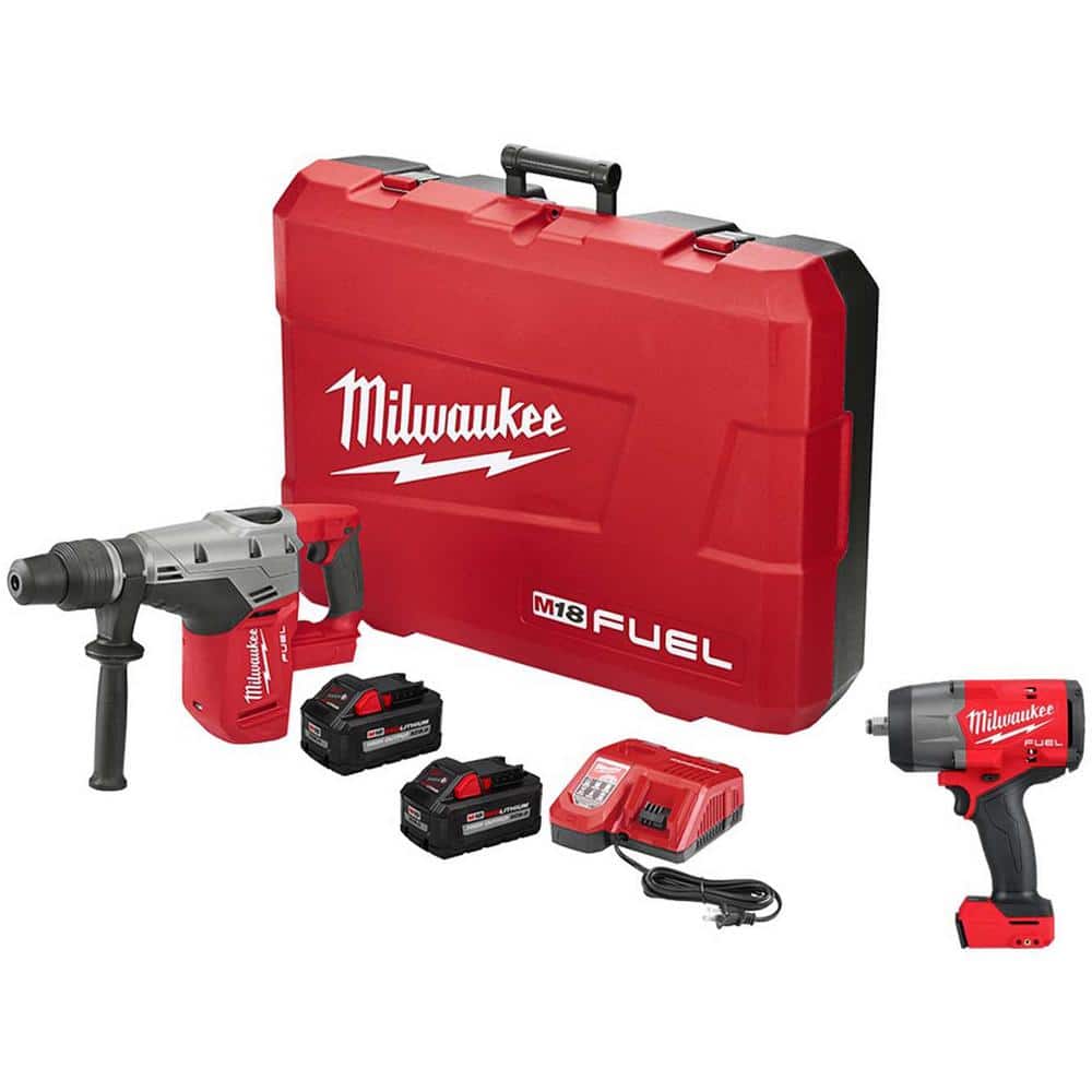 Milwaukee M18 FUEL ONE-KEY 18V Lithium-Ion Brushless Cordless 1-1/4 in. SDSPlus D-Handle Rotary Hammer Kit & 1/2 in. Impact Wrench -  2717-22HD-2967